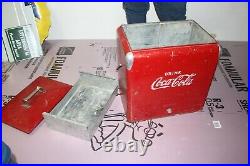 Large Vintage 1950's Coca Cola Soda Pop Embossed Metal Picnic Cooler WithTray Sign