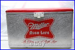 Large Vintage 1950's Miller High Life Beer Picnic Cooler 22 Embossed Metal Sign