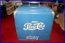 Large Vintage 1950s Pepsi Cola Soda Pop Embossed Metal Picnic Cooler WithTray Sign