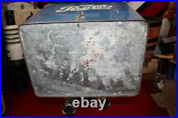 Large Vintage 1950s Pepsi Cola Soda Pop Embossed Metal Picnic Cooler WithTray Sign