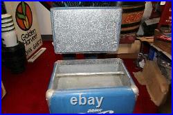 Large Vintage 1950s Pepsi Cola Soda Pop Embossed Metal Picnic Cooler WithTray Sign