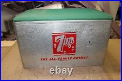 Large Vintage 1960's 7Up Soda Pop Embossed Metal Picnic Cooler WithPadded Lid