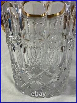 Lg Vtg Glass & Gold Metal Hollywood Regency Champagne Wine Bucket Cooler w Faces