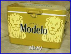 MODELO BEER 54 QUART STEEL BELTED GOLD BEVERAGE COOLER ICEBOX CHEST withOPENER NEW MODELO BEER 54 QUART STEEL BELTED GOLD BEVERAGE COOLER ICEBOX CHEST withOPENER NEW