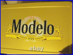 MODELO BEER 54 QUART STEEL BELTED GOLD BEVERAGE COOLER ICEBOX CHEST withOPENER NEW MODELO BEER 54 QUART STEEL BELTED GOLD BEVERAGE COOLER ICEBOX CHEST withOPENER NEW