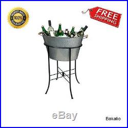 Metal Beverage Cooler Beer Bottle Galvanized Oval Bucket Stand Party BBQ Patio