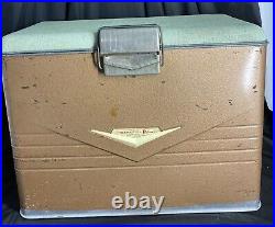 Metal Picnic Cooler Thermaster Poloron Ice Chest 50s Retro Camping! Brown Green
