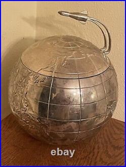 Mid Century International Silver Co Vintage World Globe Ice Bucket withRocket Ship