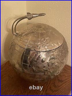 Mid Century International Silver Co Vintage World Globe Ice Bucket withRocket Ship