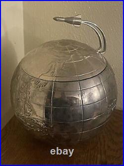 Mid Century International Silver Co Vintage World Globe Ice Bucket withRocket Ship