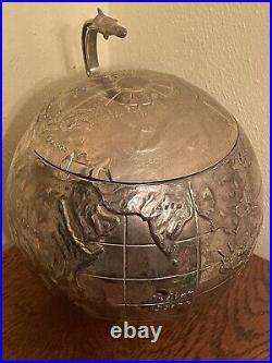 Mid Century International Silver Co Vintage World Globe Ice Bucket withRocket Ship