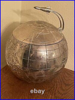 Mid Century International Silver Co Vintage World Globe Ice Bucket withRocket Ship