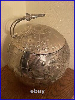 Mid Century International Silver Co Vintage World Globe Ice Bucket withRocket Ship