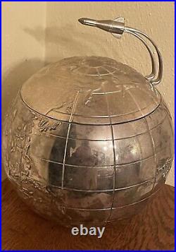 Mid Century International Silver Co Vintage World Globe Ice Bucket withRocket Ship