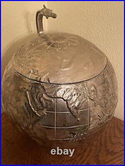 Mid Century International Silver Co Vintage World Globe Ice Bucket withRocket Ship