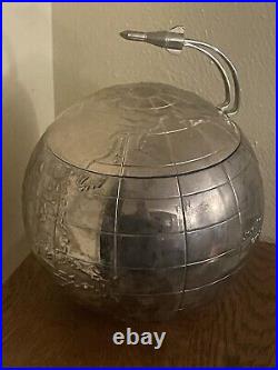 Mid Century International Silver Co Vintage World Globe Ice Bucket withRocket Ship