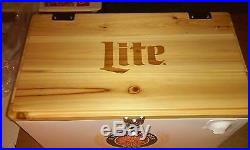Miller Lite Beer Cooler New York Jets Logo metal with wood top NEW