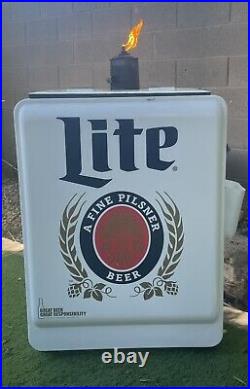 Miller Lite Metal Patio Portable Rolling Cooler Cart Ice Beer Chest Party Bar