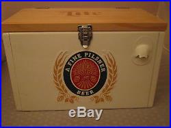 Miller Lite Metal Wood Top Insulated Cooler With Bottle Opener Limited Edition
