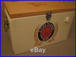 Miller Lite Metal Wood Top Insulated Cooler With Bottle Opener Limited Edition