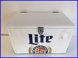 Miller Lite Retro Cooler Metal with Wood Lid Bottle Opener NEW (Scuffs)In Box