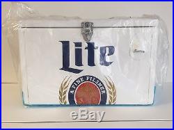 Miller Lite Retro Cooler Metal with Wood Lid Bottle Opener NEW (Scuffs)In Box