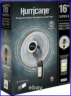 NEW Hurricane Fan Super 8 Oscillating 16 Inch Wall, Black Home Indoor Remote