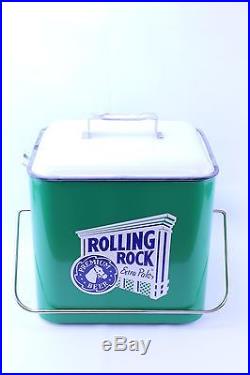 NEW UNUSED ROLLING ROCK EXTRA PALE METAL COOLER WITH OPENER AND SHIPPING BOX