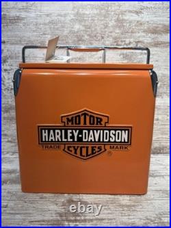NWT NOS Orange Harley-Davidson Cooler Box Retro-Metal With Bottle Opener 12x9x12