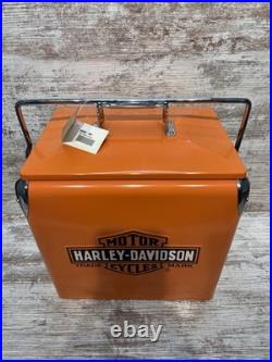NWT NOS Orange Harley-Davidson Cooler Box Retro-Metal With Bottle Opener 12x9x12