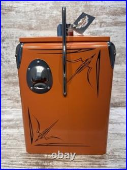 NWT NOS Orange Harley-Davidson Cooler Box Retro-Metal With Bottle Opener 12x9x12
