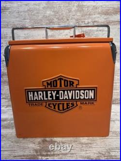 NWT NOS Orange Harley-Davidson Cooler Box Retro-Metal With Bottle Opener 12x9x12