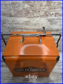 NWT NOS Orange Harley-Davidson Cooler Box Retro-Metal With Bottle Opener 12x9x12