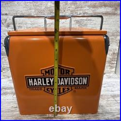 NWT NOS Orange Harley-Davidson Cooler Box Retro-Metal With Bottle Opener 12x9x12