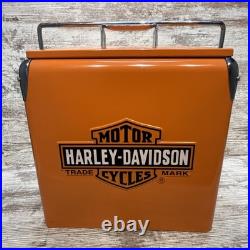 NWT NOS Orange Harley-Davidson Cooler Box Retro-Metal With Bottle Opener 12x9x12