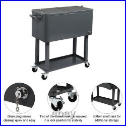 New Outdoor 80QT Rolling Party Iron Spray Cooler Cart Ice Bee Chest Party Silver