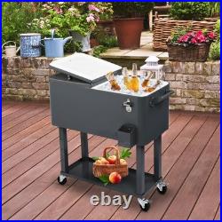 New Outdoor 80QT Rolling Party Iron Spray Cooler Cart Ice Bee Chest Party Silver