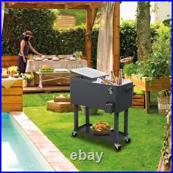 New Outdoor 80QT Rolling Party Iron Spray Cooler Cart Ice Bee Chest Party Silver