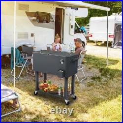 New Outdoor 80QT Rolling Party Iron Spray Cooler Cart Ice Bee Chest Party Silver