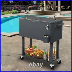 New Outdoor 80QT Rolling Party Iron Spray Cooler Cart Ice Bee Chest Party Silver