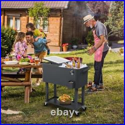 New Outdoor 80QT Rolling Party Iron Spray Cooler Cart Ice Bee Chest Party Silver
