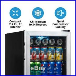 NewAir Freestanding Beverage Cooler Stainless Steel 84 Can Storage LED Lighting