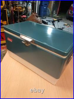 Nice! Vintage Coleman Cooler Blue Steel Belted Metal 22.5 X 13.5
