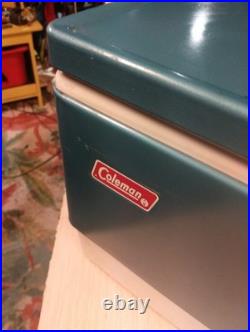 Nice! Vintage Coleman Cooler Blue Steel Belted Metal 22.5 X 13.5