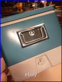 Nice! Vintage Coleman Cooler Blue Steel Belted Metal 22.5 X 13.5