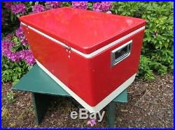 Nice Vintage Coleman Red Metal Cooler 80 Quart with Ice Trays + Water Jug