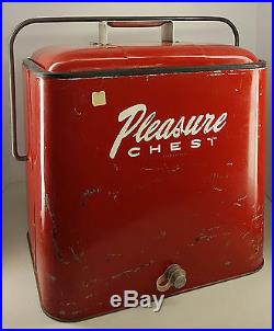 Nice! Vintage Red Metal PLEASURE CHEST COOLER 1950s Like Coca-Cola Retro Ice Box