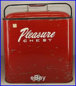 Nice! Vintage Red Metal PLEASURE CHEST COOLER 1950s Like Coca-Cola Retro Ice Box