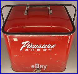 Nice! Vintage Red Metal PLEASURE CHEST COOLER 1950s Like Coca-Cola Retro Ice Box