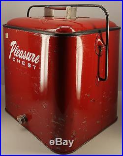 Nice! Vintage Red Metal PLEASURE CHEST COOLER 1950s Like Coca-Cola Retro Ice Box